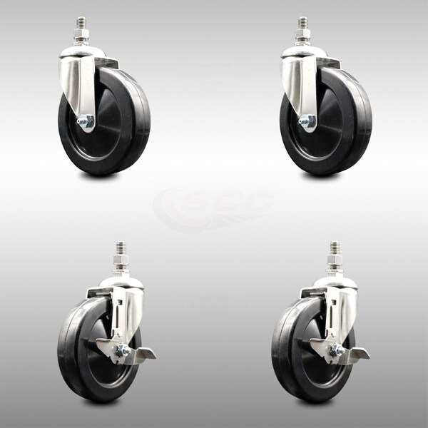 Service Caster 5 Inch 316SS Soft Rubber Wheel Swivel 10mm Threaded Stem Caster Brakes, 2PK SCC-SS316TS20S514-SRS-M1015-2-TLB-2 - main